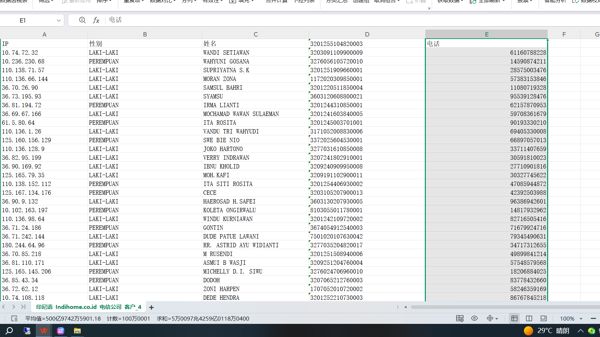 印尼Indihome电信公司ip性别 姓名 电话1200万条