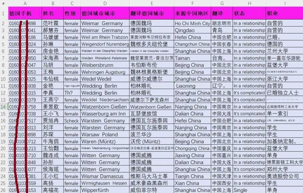 德国华人华侨女性4.5万条，贪官富二代女儿富婆，华人有钱人奢侈品客户