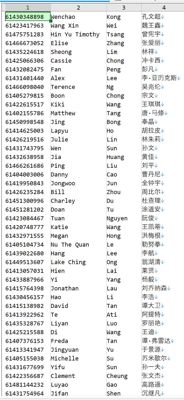 字段：电话，英文名，中文名 。。。