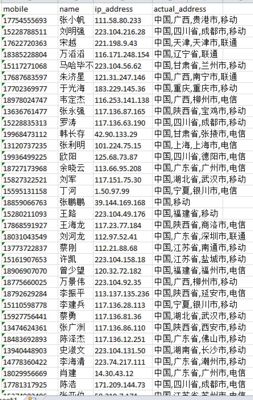 字段：名字，手机，ip地址 。。。