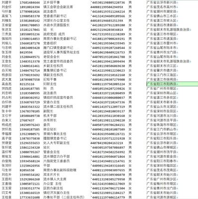 字段：名字，电话，职位，身份证号，性别，地区 。。。