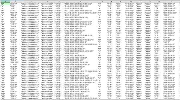 字段：名字，电话，身份证号，公司名字，性别，生日 。。。