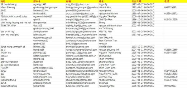 数据网站是一家专门从事数字内容和在线娱乐、社交网络和电子商务公司，主要业务有网络游戏、平台、数字支付和云服务。
数据字段：姓名、邮箱、电话、出生日期、地址、账户名。
（有的字段里无信息）具体数据可以查看下方的数据样品截图。
数据原本有1.6
