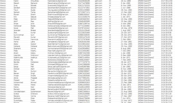 GBM是墨西哥本土最大的券商，其客户通过券商平台进行道富SPDR黄金ETF投资！！本链接数据筛选的是3月最新的交易客户


数据截图已上传，一手独家数据，禁止倒卖！！支持持续更新！！新资源，购买后尽快使用