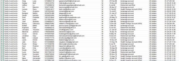 1_30更新出库：数量：819282 美国富达投资（Fidelity Investments）退休账户,经纪账户(股票，ETF),储蓄账户_数据，格式见图所示，纯男性，不懂及时留言，懂的速拍，纯一手出库，自动发货-无重复！