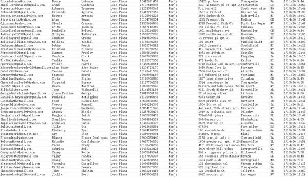 1月16日更新——美国奢侈品品牌（Loro Piana）男性—会员官网购买订单数据80万


网址：us.loropiana.com： 数据截图已上传，独家一手资源！！倒卖直接举报