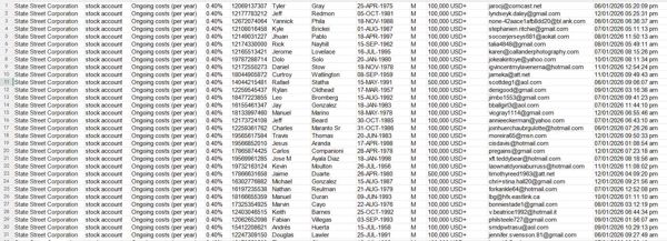 更新美国道富银行金融投资数据，本次筛选，男性，10万美金以上客户群体，无重复，格式如下，拍后自动发货，全新上线，持续更新！