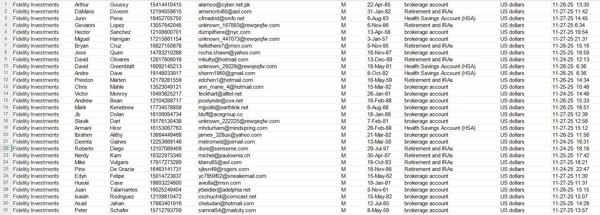 11_28出售：美国富达投资（Fidelity Investments）退休账户,经纪账户(股票，ETF),储蓄账户_数据，格式见图所示，纯男性，不懂及时留言，懂的速拍，纯一手出库，自动发货-无重复！