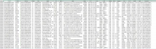车架号-姓名-身份证-性别-手机-邮箱-省-城市-地址-邮编-生日-行业-月薪-婚姻-教育-BRAND-车系-车型-配置-颜色-发动机号