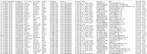 8-24本次更新内容如下：美国大型投资银行高盛集团，资产管理数据，格式见图所示，本次筛选了，无重复，40岁以上，自动发货，持续更新！
