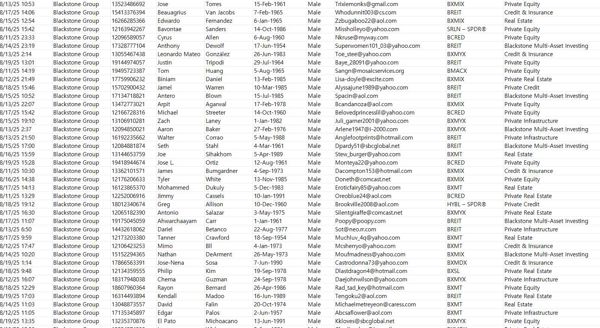 来源：美国黑石集团(Blackstone Group)  筛选条件：男性，30岁以上投资者。私募股权基金类投资者，客户净值较高 

源头一手数据！！ 倒卖直接举报！！！