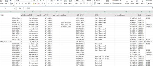 id	password	user_id	工作单位	男女	电话	mobile_number_verification	邮箱	email_verification	年龄	marital_status	身份证号码	职业	create