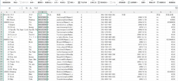 名字	电话	男女	邮箱	男女借款金额  总共200w