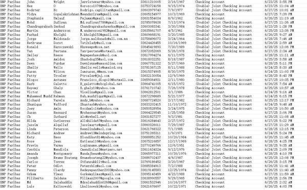 上新时间：6月30日   来源：法国巴黎银行（BNP Paribas）  数据类型：支票账户持有者   数量：71万条 

支票账户一般客户有一定资产，个人属于高净值客户类型