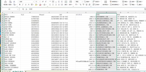 姓名电话SSN出生年月邮箱地址
MARY EVANS	4096562701	4096565946	455-82-3156	1948/1/30	FOUIJA@AOL.COM	620EASTERWOODVIDOR TX
