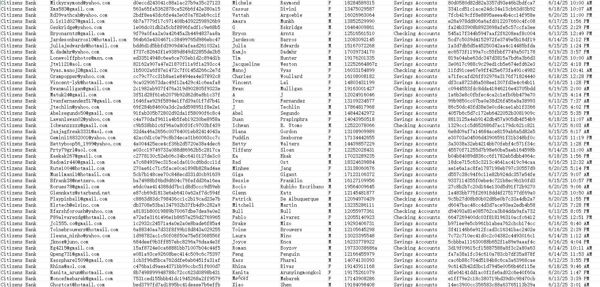 来源：美国公民银行（Citizens Bank）个人账户    保留源文件全格式内容

本链接数据共计约75万条，包含支票账户、储蓄账户（多种账户只记录其中一个）