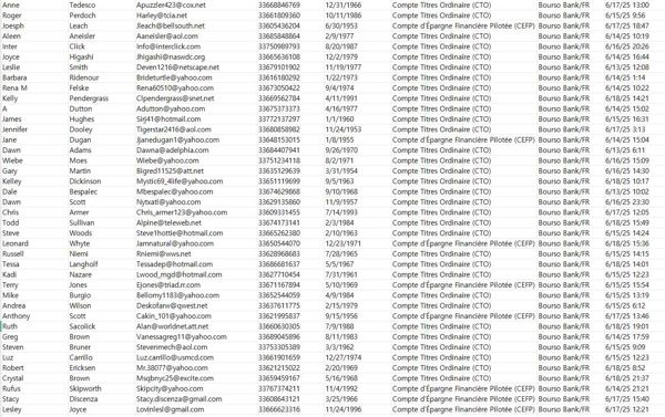 法国Bourso Bank是一家完全的在线银行，本次筛选的数据是其线上证券投资，总共77万股票客户数据

6月19日最新出库，最新的在线股票交易客户，活跃度高，转化率高！！