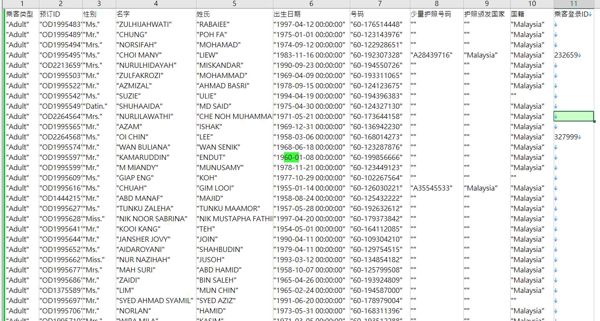数据来源：https://build.boi.go.th/
格式：乘客类型,预订ID,性别,名字,姓氏,出生日期,号码,少量护照号码,护照颁发国家,国籍,乘客登录ID