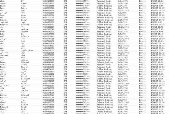 科威特最大金融银行KFH，4月16日出库的新料， 数据具体内容见下方截图

64万首批数据低价出售，需要合作请尽快，日更量稳定，数据绝对牛逼