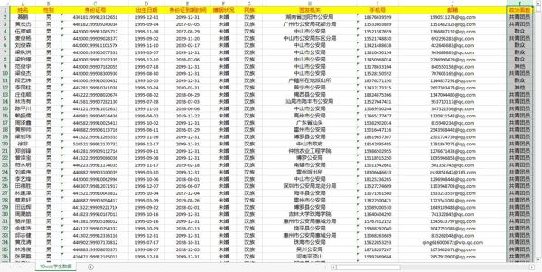 【广东大学生数据10W】带身份证号码3要素数据三要素数据监护人数据年轻人数据大学生家长数据（AA数据清单）