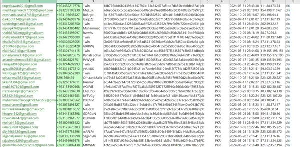 数据来源：https://1win.com/
内容：邮箱,电话,用户ID,密码,未知,国家,注册时间,IP