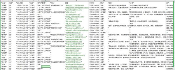 姓名,性别,出生日期,地区,工作位置,薪资,住址,邮箱,手机号,职位,岗位,介绍,